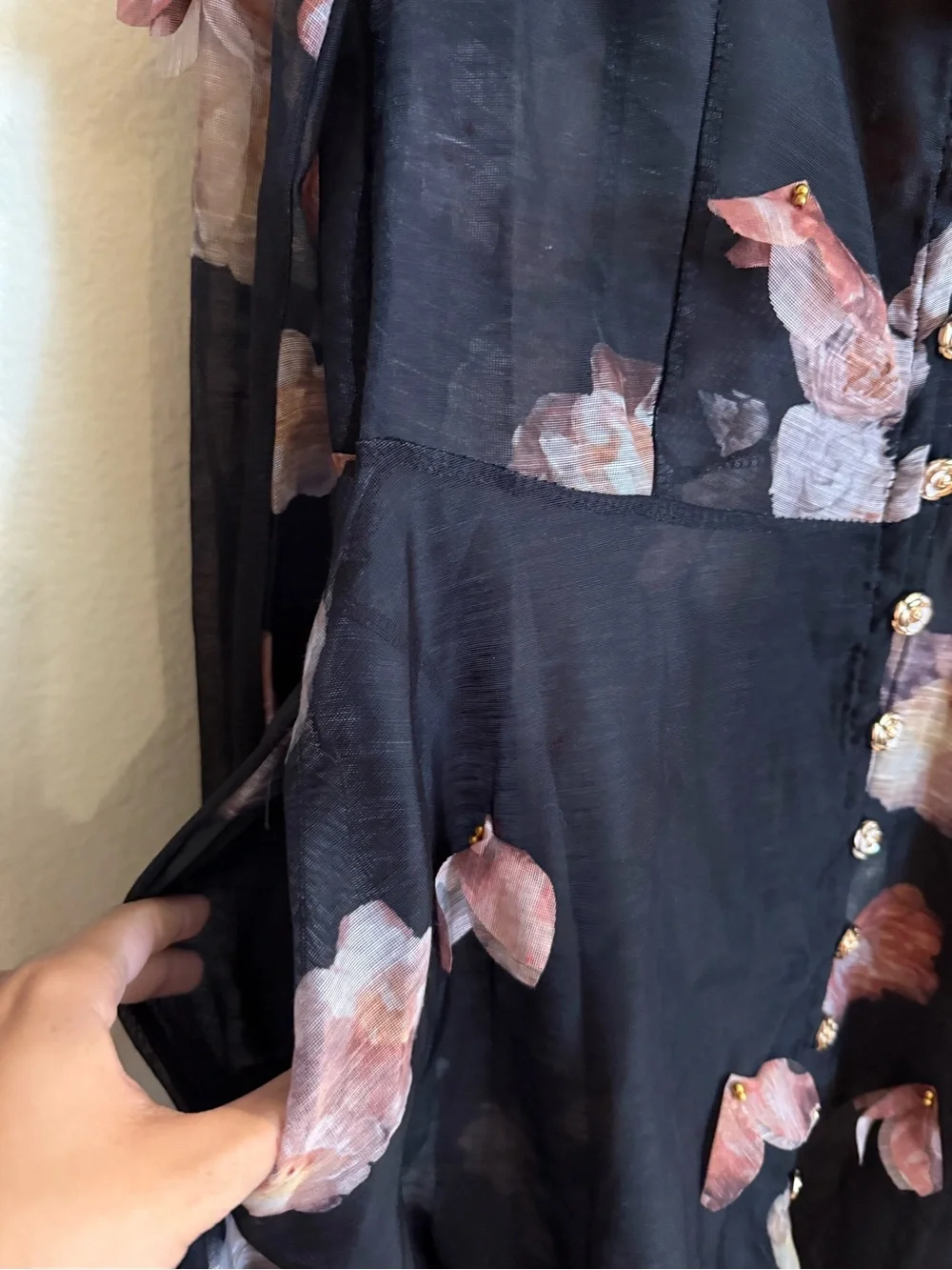 Sunfere Black Sophie 3D Floral Print Long Sleeve Midi Dress - NO BELT - Picture 7 of 11